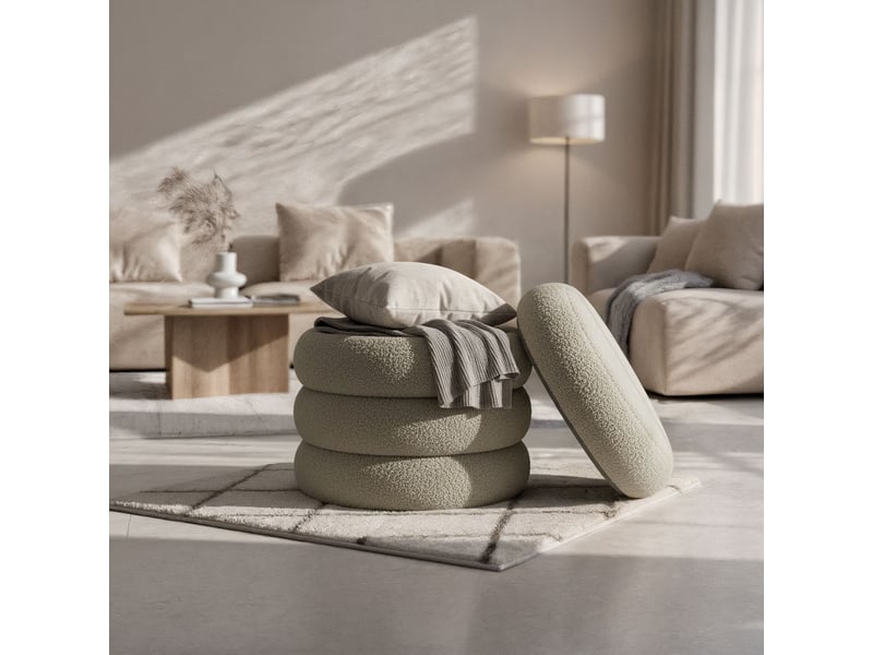  Tabouret en tissu teddy avec rangement 42 cm snuggo mocha SNUGGO - Conforama E