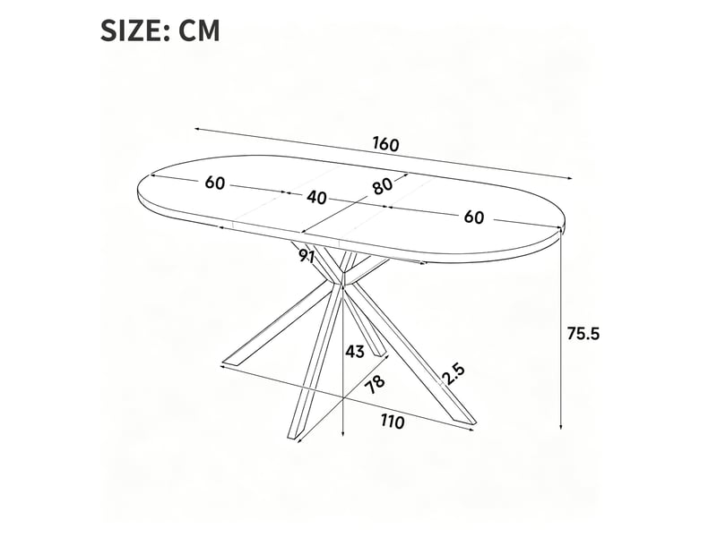 Table à manger extensible 120-160x80x75,5 cm plateau ovale blanc et pieds métal noir - Conforama C