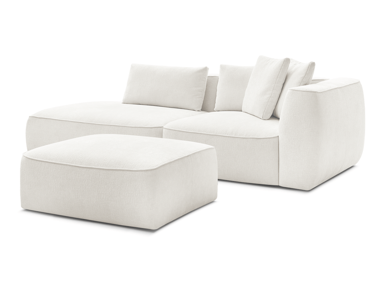  Bobochic canapé droit fixe 3 places leopold tissu texturé avec pouf blanc  accoudoir droit LEOPOLD - Conforama A