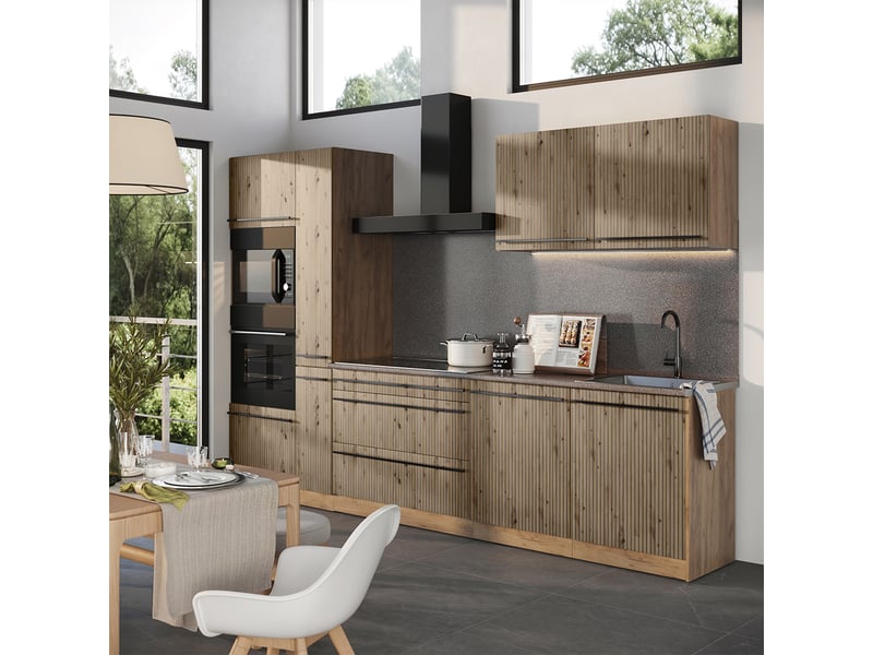  Vicco cuisine, chêne artisanchêne doré, 310cm plan de travail chêne doré  - Conforama C