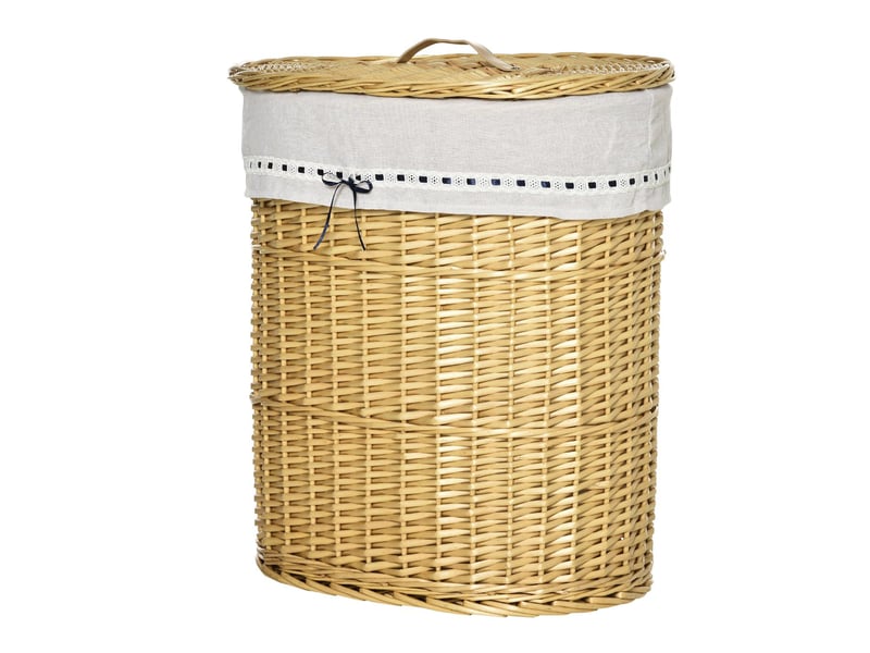  Panier à linge en osier avec couvercle et sac amovible naturel 51x38x57 cm  - Conforama B