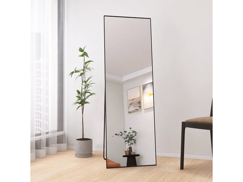  Miroir sur pied 165x60cm noir - miroir mural pleine longueur - cadre en alliage d'aluminium - verre trempé hd anti-explosion  - Conforama B