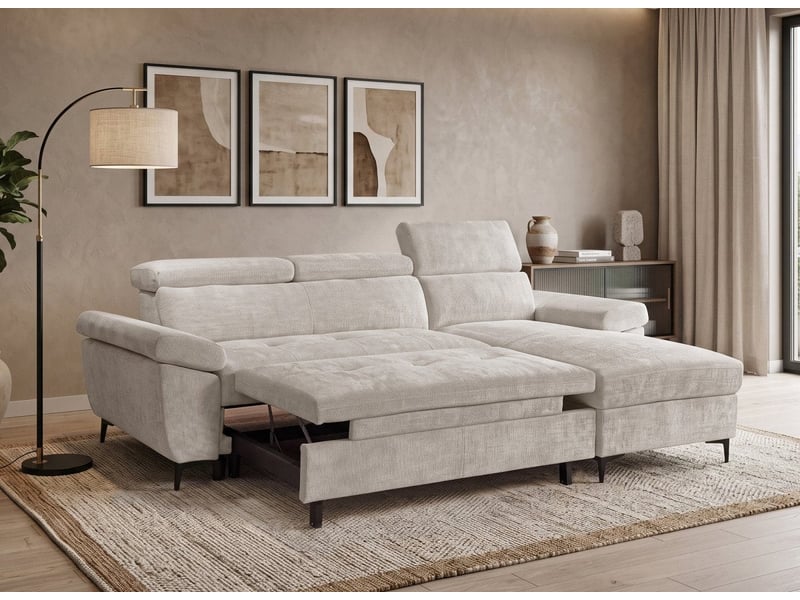 Canapé d'angle convertible en velours chiné beige monica - angle droit KF7420-3M-VELCH-BEI - Conforama C