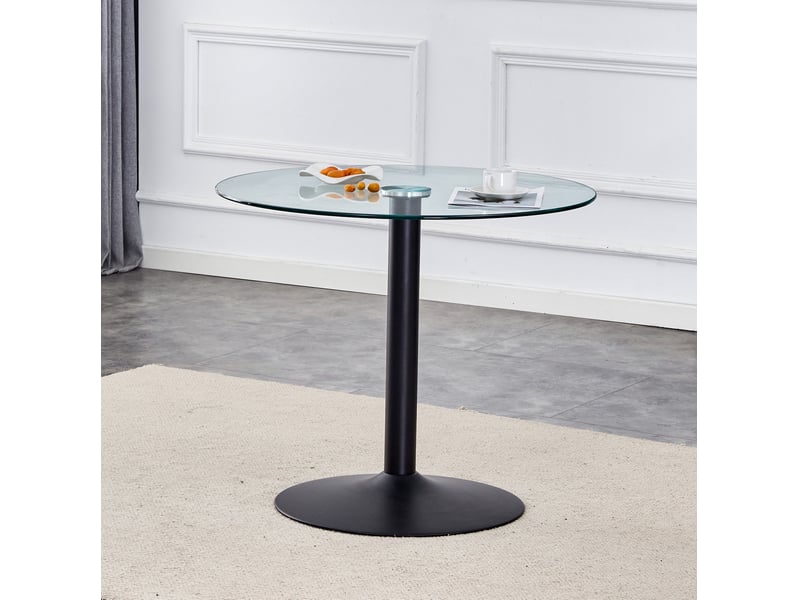  Table haute ronde 85 cm – noir et transparent – plateau en verre trempé et piètement métal stable  - Conforama B