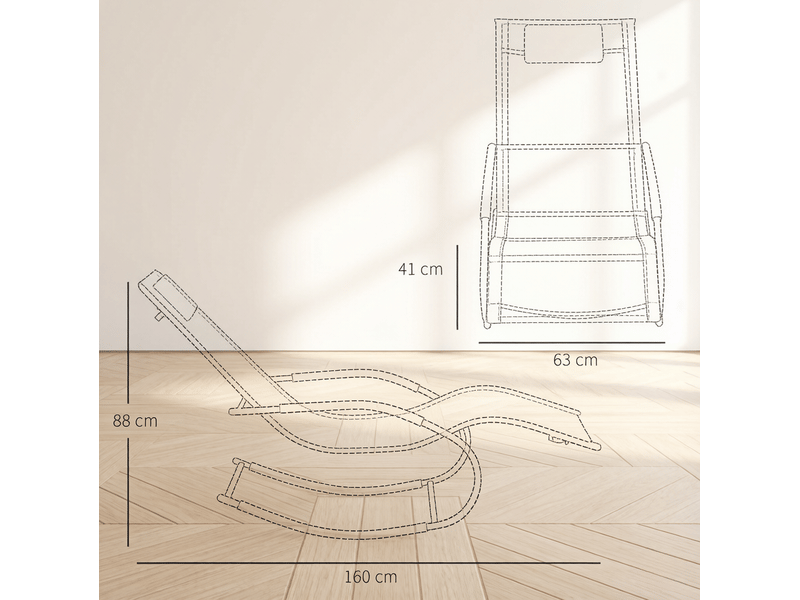 Chaise à bascule 63x160x88 cm avec appuie-tête métal noir  - Conforama C