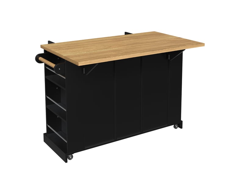  Îlot de cuisine mobile à plateau rabattable 120x70x90 cm en mdf noir  - Conforama W