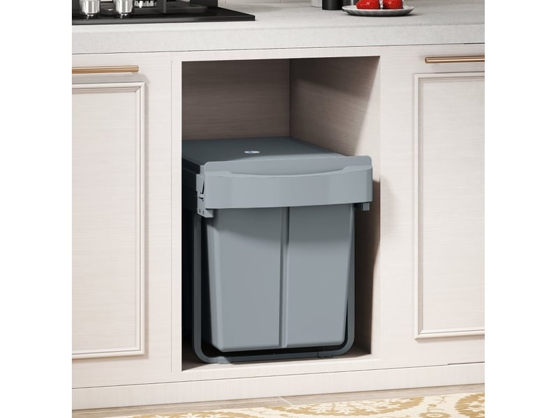  Poubelle coulissante encastrable 40 l avec 2 bacs amovibles gris  - Conforama E