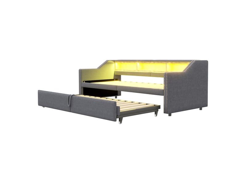  Lit extensible 90180 × 200 cm led, usb en tissu - gris foncé C-CRAFTLINK - Conforama E