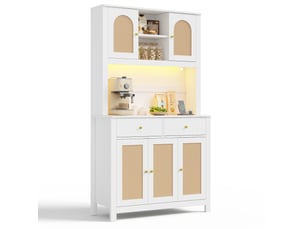 Buffet de cuisine blanc 100 cm avec led rgb, prises 2 ac et 2 usb, 5 portes et 2 tiroirs en mdf pour séjour