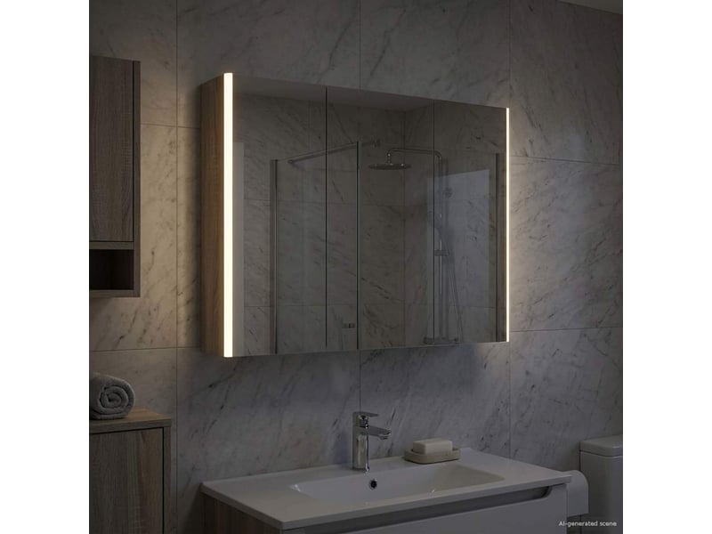  Armoire miroir salle de bain, meuble de rangement gris sonoma shl7446  - Conforama D