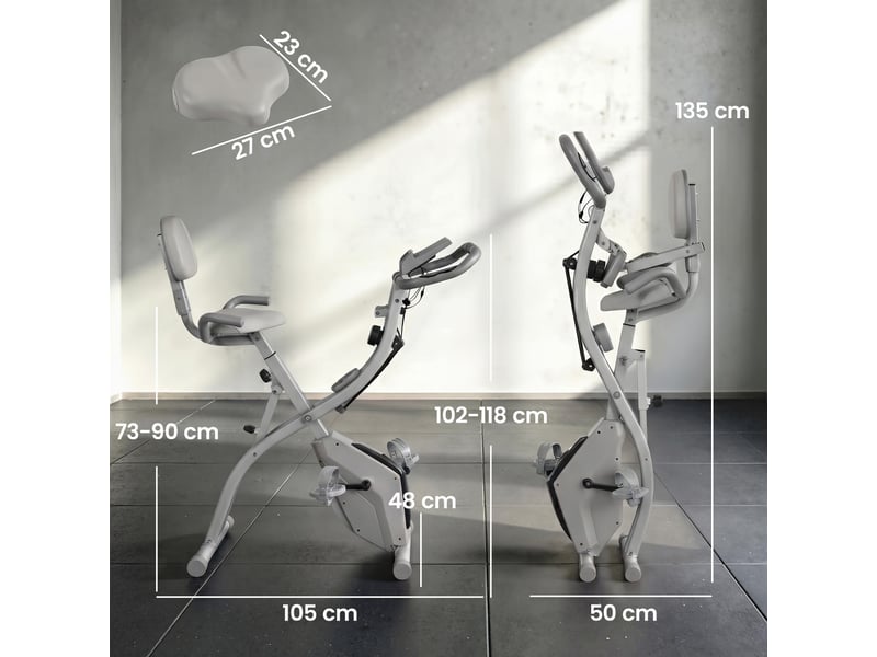  Vélo pliable 2 en 1, 8 résistances, cardio, brassards, écran lcd, volant 2,5 kg, gris.  - Conforama E