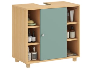 Meuble sous lavabo 1 porte 6 étagères ouvertes vert 60 x 33 x 57 cm