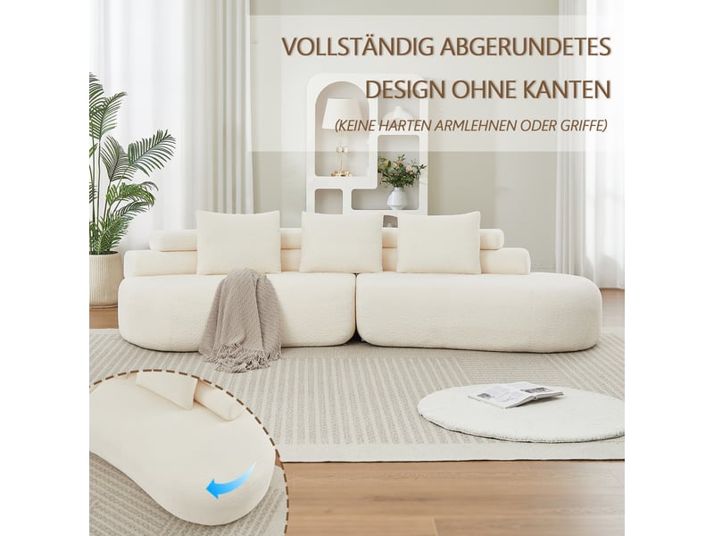  Canapé modulable, canapé de salon, en chenille, crème, forme incurvée, mobilier pour espace de vie, pour salon et séjour  - Conforama D