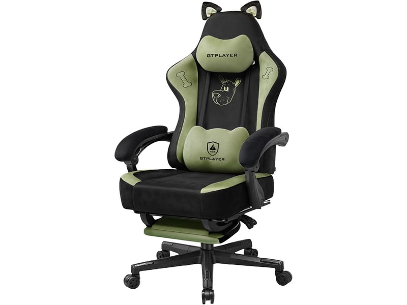  Gtplayer chaise de jeu avec oreilles de chat, mousse à mémoire de forme, repose-pieds, 150kg, velours - vert GTP610-GE - Conforama A