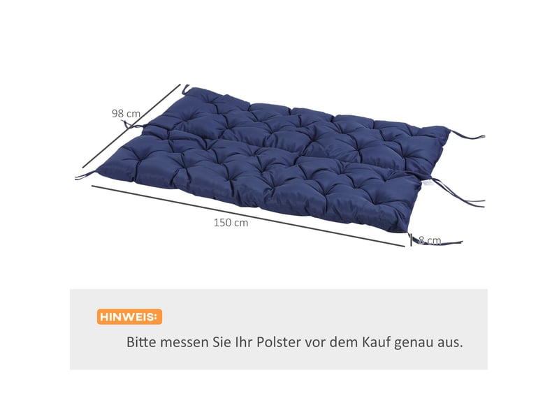 Coussin de banc 3 places 150 x 98 x 8 cm – bleu foncé – dossier et 6 liens de fixation pour usage intérieurextérieur - Conforama C