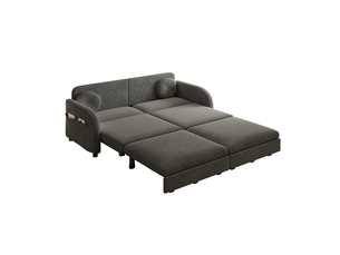 Canapé droit convertible COVREO 2 places Tissu gris avec coffre de rangement