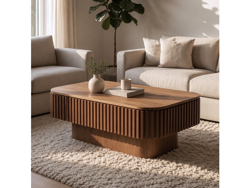  Table basse 98x60x35 cm coloris noyer avec rangement caché  - Conforama B