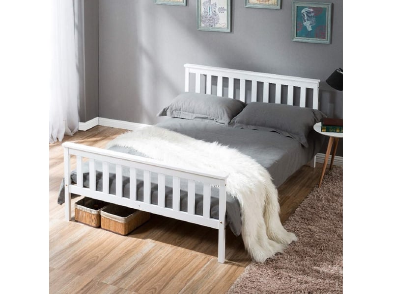  Lit 2 places 140x200 cm blanc en bois de pin et mdf avec sommier à lattes  - Conforama D