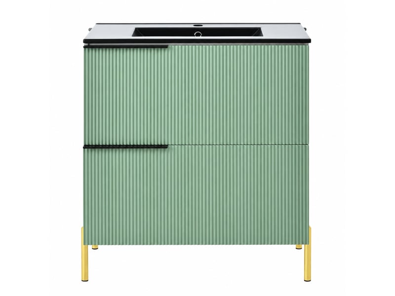  Meuble vasque vert menthe 81,5 cm avec vasque en céramique et 2 tiroirs  - Conforama A