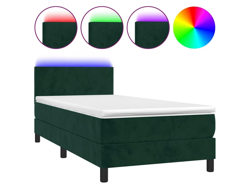  Lit simple, sommier à lattes de lit avec matelas et led vert foncé 80x200cm shl84418  - Conforama A