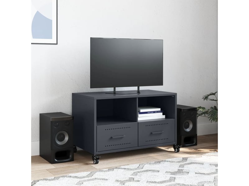  Meuble tv - banc tv - meuble de rangement anthracite 68x39x43,5 cm acier  - Conforama C