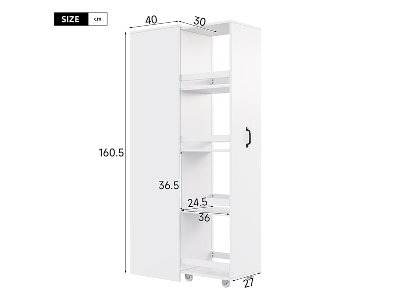  Bibliothèque étroite 40x30x160,5 cm avec roulettes, protections, rangement modulable, gain de place mdf blanc  - Conforama C
