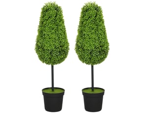 Lot de 2 plantes artificielles en buis de 90 cm en forme de larme, plantes artificielles en plastique en pot, décoration moderne