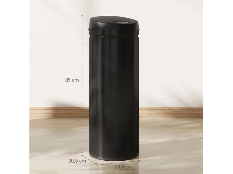 Poubelle à capteur ulevr 50 l sans contact, fermeture douce, acier inoxydable noir, 30,5 x 30,5 x 85 cm - Conforama C
