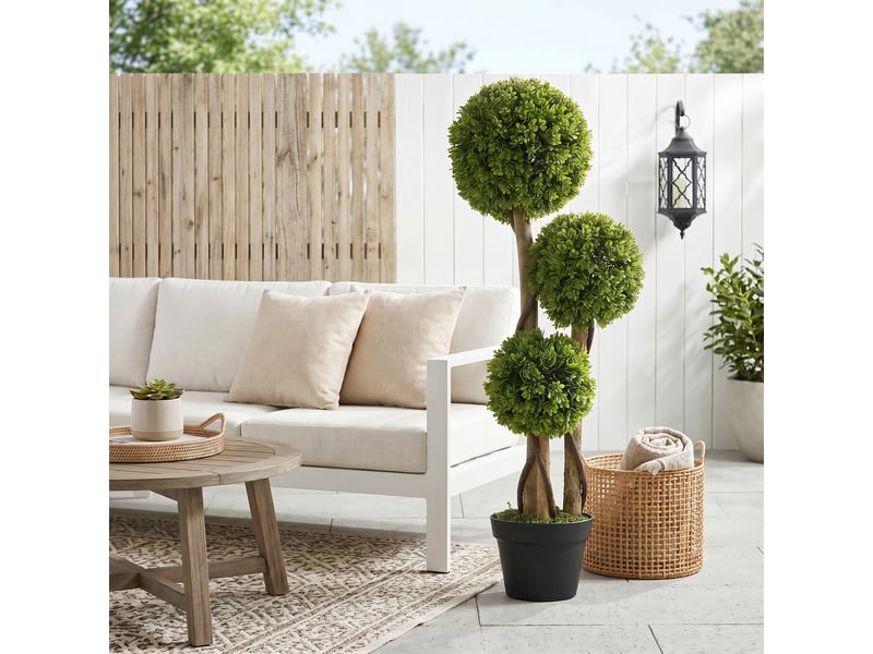  Plante de buis artificielle avec 3 boules et un pot inclus, base renforcée, hauteur 90 cm  - Conforama D
