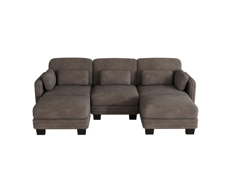  Canapé modulable u,253x143x88 cm,3 places avec 2 ottomanes,chenille,marron  - Conforama A