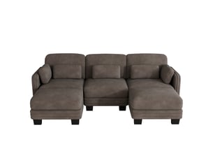 Canapé modulable u,253x143x88 cm,3 places avec 2 ottomanes,chenille,marron