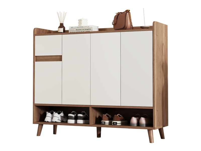  Buffet 4 portes 1 tiroir avec étagère réglable - panneau de particules blanc et naturel 120 × 35 × 99 cm  - Conforama A