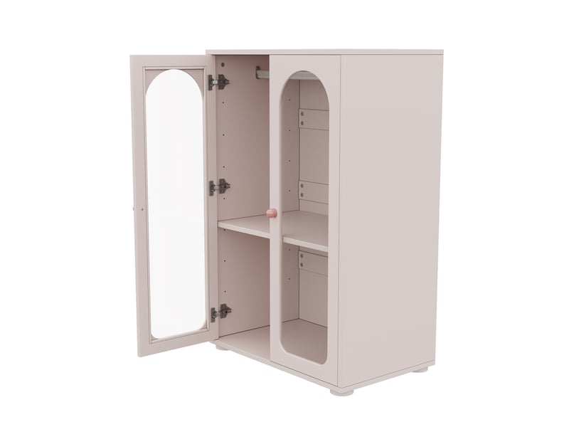  Lot de 2 armoires enfant 2 portes 160x50x120 cm mdf rose bébé avec tringle, portes transparentes et poignées en céramique  - Conforama D
