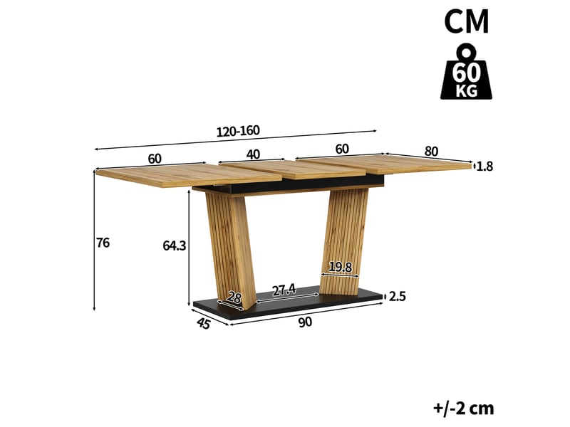  Table à manger, 120 cm, rectangulaire, mdf, naturel, format fonctionnel pour les repas quotidiens, rangement fonctionnel  - Conforama C