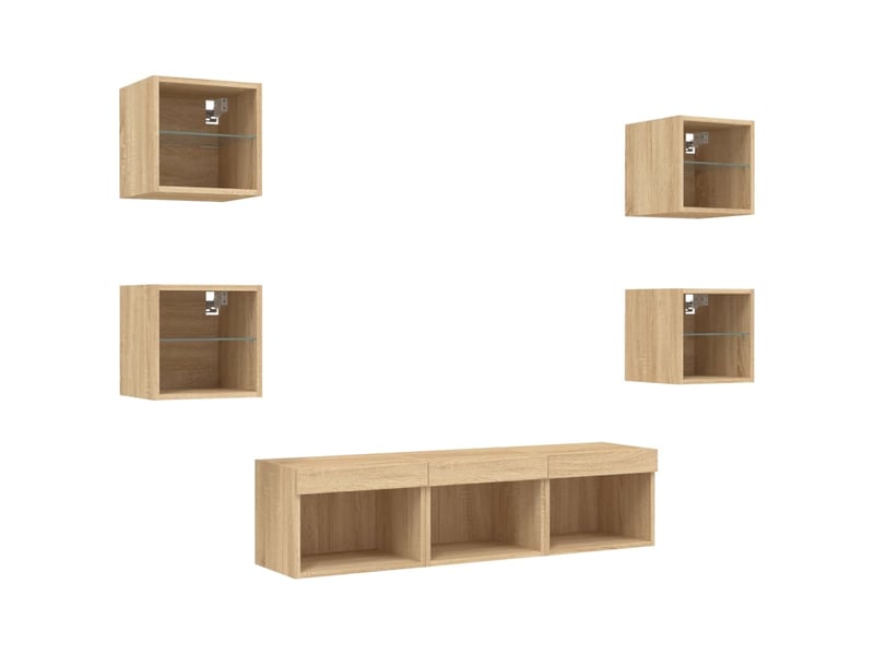 Meuble tv - unités murales tv avec led 7 pcs chêne sonoma bois d'ingénierie - Conforama E
