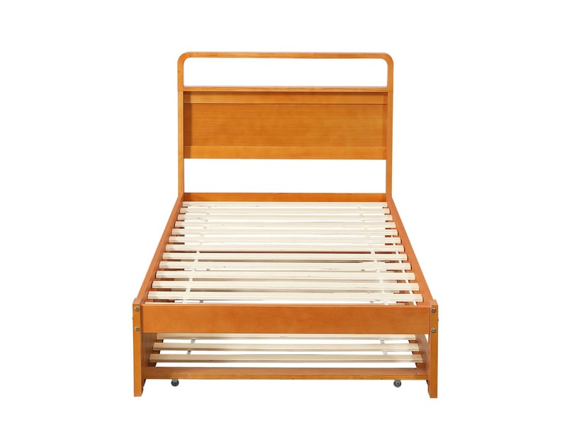  Lit gigogne 90 x 200 cm lit en bois lit d'appoint coulissant design gain de place tête de lit arrondie montage à gauche ou à droite  - Conforama E