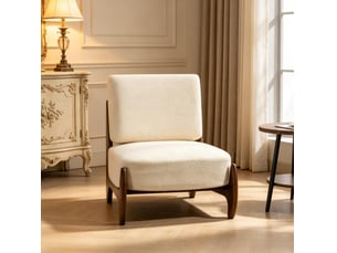 Fauteuil de salon 73,5 x 72 cm - beige - chenille rembourrée, assise épaisse et structure en bois stable