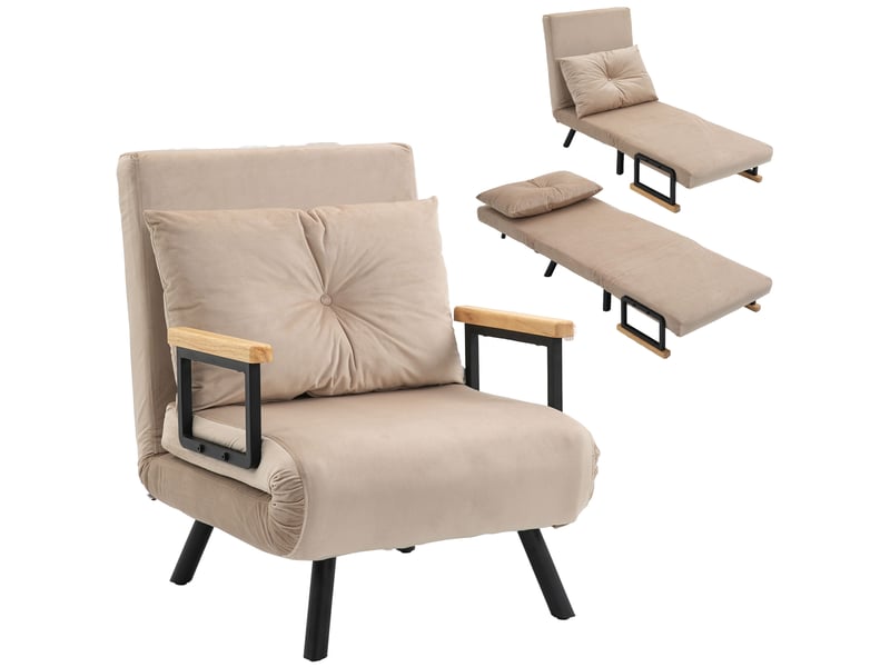  Fauteuil convertible 1 place en tissu effet velours beige 63x73x81 cm  - Conforama A