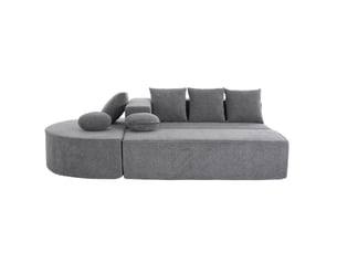 Canapé modulaire convertible 5 places en tissu gris, 263 cm, mousse intégrale et sans montage pour le salon