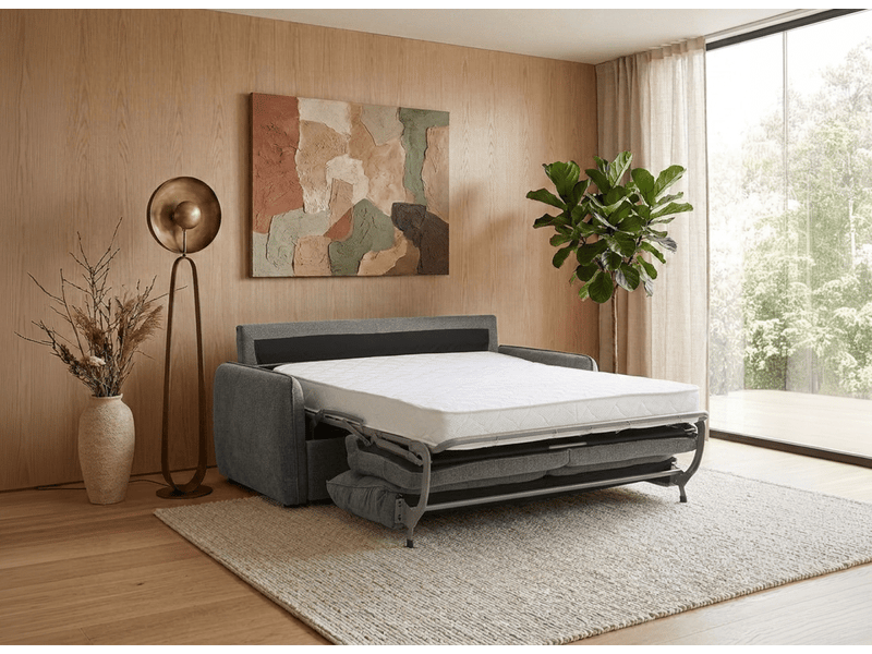  Canapé convertible express 3 places matelas 15 cm en tissu texturé gris adilio KF8509-2P-GRI - Conforama C