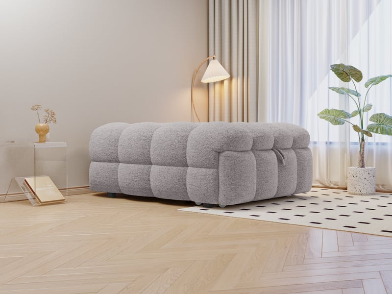  Lit gigogne 2 en 1 avec pouf 183x76x72 cm gris clair teddy convertible en lit simple structure métal et bois avec outils de montage Sol Morn - Conforama B