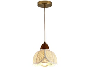 Suspension en métal blanc mat, bois naturel et céramique – 17x15.5cm