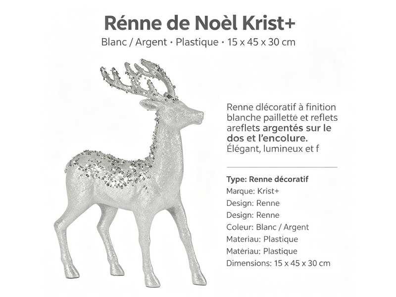  Renne de noël krist+ blanc argent 15 x 45 x 30 cm S3612013 - Conforama D