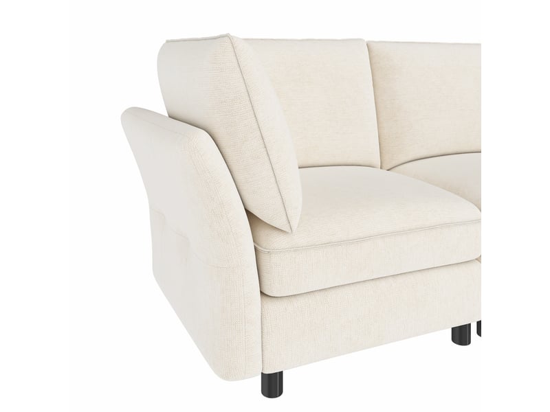  Canapé d'angle modulable 6 places en chenille beige avec coffre intégré et pouf, configuration en u ou en l  - Conforama E