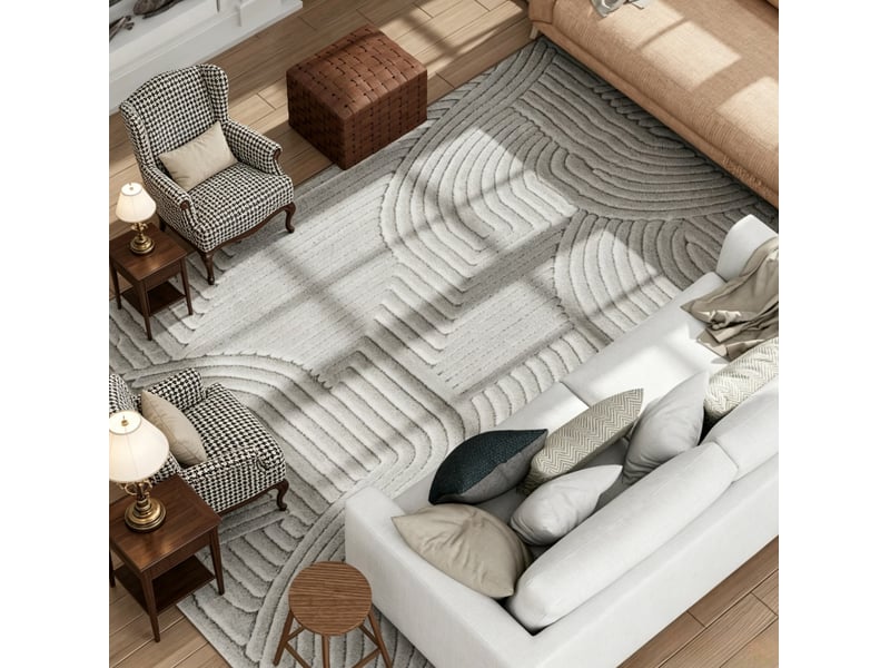  Tapis de salon géométrique 160 x 120 cm – gris – jacquard en relief, épais à poils longs antidérapant  - Conforama D