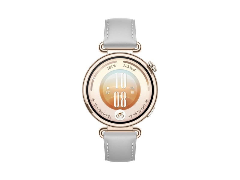  Montre connectee 41mm watch gt 7 ecran amoled 1,32 verre saphir acier inoxydable dore bracelet cuir composite gris 1-23503206 - Conforama A