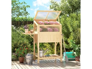 Bac surélevé avec serre en bois - bois naturel - serre pliable - table latérale - étagère inférieure