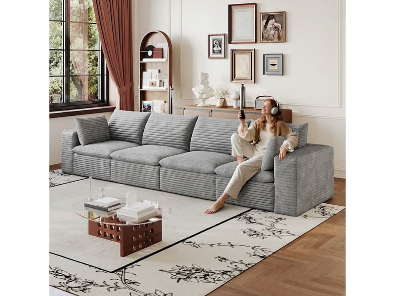  Canapé nuage 340 cm en velours côtelé 4 places gris foncé design modulable  - Conforama C