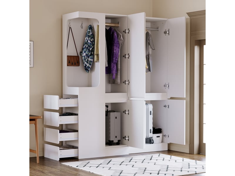  Lot de 2 armoires 6 porte(s) 4 tiroir(s) coloris blanc largeur 140 cm bois massif armoire blanc - Conforama E