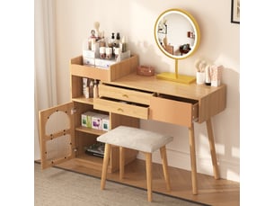 Coiffeuse 3 tiroir(s) Miroir Led avec 0 tabouret(s) inclu(s)  <strong></strong> <strong></strong>  coloris naturel